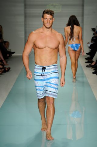 MIAMI BEACH, FL - JULY 14:  A model walks the runway at Just Bones Boardwear Runway Show during Art Hearts Fashion Miami Swim Week Presented by AIDS Healthcare Foundation at Collins Park on July 14, 2016 in Miami Beach, Florida.  (Photo by Arun Nevader/Getty Images for Art Hearts Fashion )