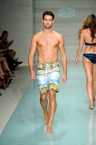 MIAMI BEACH, FL - JULY 14:  A model walks the runway at Just Bones Boardwear Runway Show during Art Hearts Fashion Miami Swim Week Presented by AIDS Healthcare Foundation at Collins Park on July 14, 2016 in Miami Beach, Florida.  (Photo by Arun Nevader/Getty Images for Art Hearts Fashion )