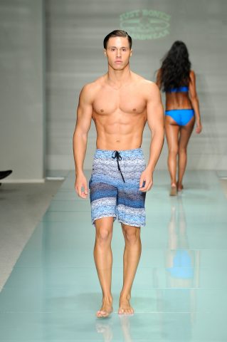 MIAMI BEACH, FL - JULY 14:  A model walks the runway at Just Bones Boardwear Runway Show during Art Hearts Fashion Miami Swim Week Presented by AIDS Healthcare Foundation at Collins Park on July 14, 2016 in Miami Beach, Florida.  (Photo by Arun Nevader/Getty Images for Art Hearts Fashion )