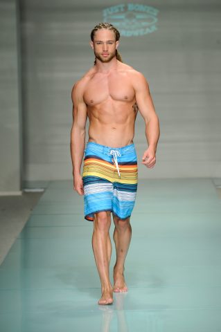 MIAMI BEACH, FL - JULY 14:  A model walks the runway at Just Bones Boardwear Runway Show during Art Hearts Fashion Miami Swim Week Presented by AIDS Healthcare Foundation at Collins Park on July 14, 2016 in Miami Beach, Florida.  (Photo by Arun Nevader/Getty Images for Art Hearts Fashion )